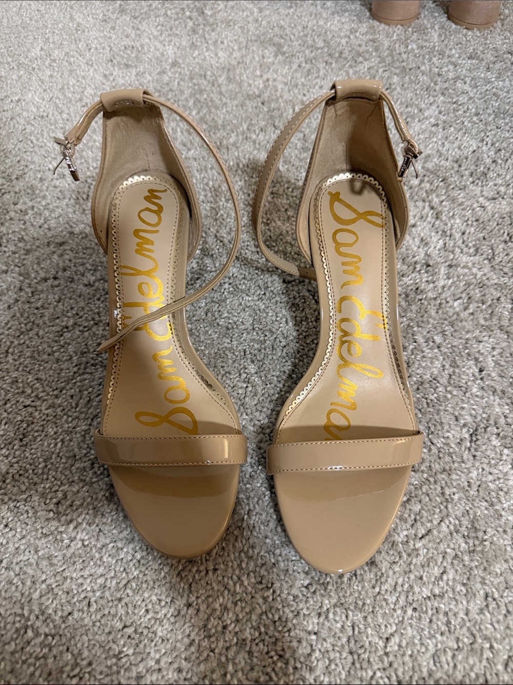 Sam Edelman Beige Nude Patent Ankle Strap Heels